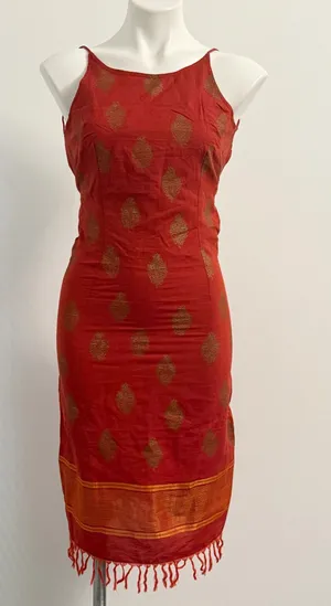 Free People Rust Orange Midi w/Gold Motifs & Fringe thumbnail 1