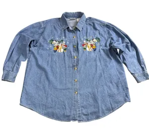 Bobbie Brooks Denim Shirt Women 18W/20W Winter Snowman Bear Christmas‎ Vintage thumbnail 1