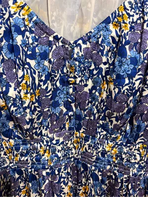 J. Crew V-neck Midi Dress in Fête Floral Print Blue Satin Long Sleeves Medium thumbnail 8