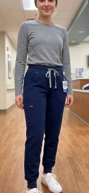 Figs Navy Jogger Scrub Pants with Gray Drawstring thumbnail 1