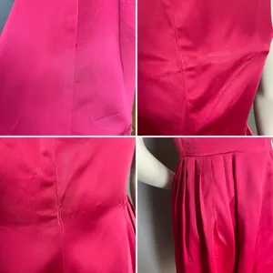 Vintage 1950s Dress A-Line Pink‎ Sleeveless Retro Satin FLAWS Handmade Zip-Up thumbnail 8