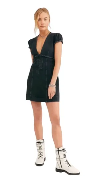 NWT Free People Something Sweet Mini black denim dress 4 thumbnail 1