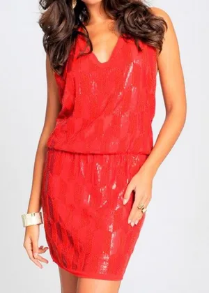 NWT Sara Boo sequin beaded halter‎ dress red sz XS thumbnail 1