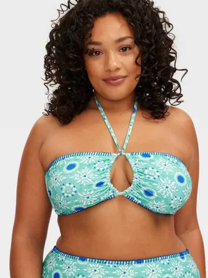 NWT Roller Rabbit x Target reversible Mint and Blue Floral Bandeau Bikini Top L thumbnail 1