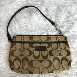 COACH Brown Signature Canvas Wristlet thumbnail 1