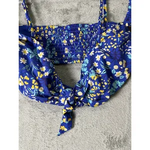 Maeve by Anthropologie Blue Floral Puff Sleeve Tie Front Crop Top Women’s Small thumbnail 2