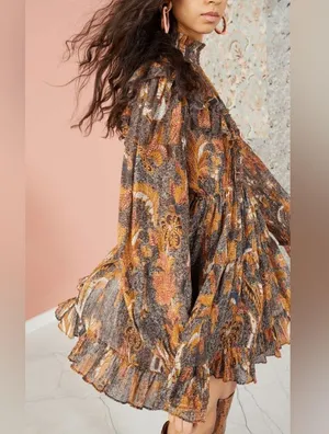 Ulla Johnson Vienne Bird of Paradise Mini Dress in Amber Size 2 Ruffle High Neck thumbnail 2