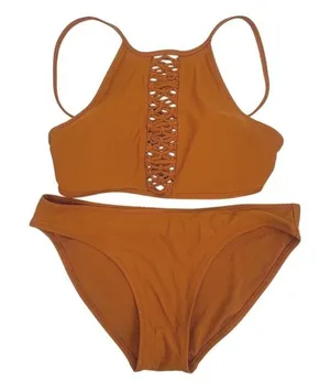 Aerie Bikini Set Women S/XS Burnt Orange Macrame High Neck High Waist Swimwear thumbnail 1