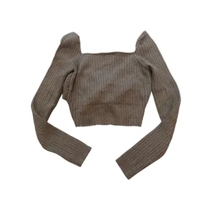 Prómesa Women’s Criss Cross Ribbed Cropped Sweater Brown Size Medium Long Sleeve thumbnail 2