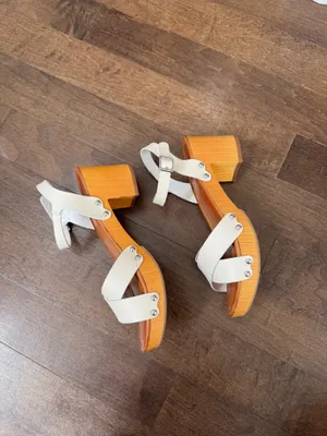 Mia white ankle strap wood block platform heel clog sandal 7.5 thumbnail 5