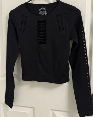 Just Polly Women's Black Cutout Long Sleeve Top thumbnail 1
