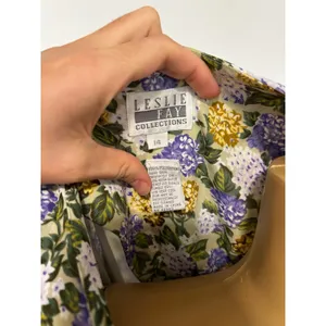 Leslie Fay Vintage Floral Pleated Midi Dress Purple Yellow Hydrangea Size 14 thumbnail 4