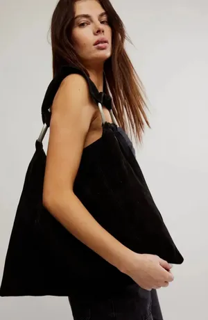 NWT Free People Bobbi Slouch Suede Tote In Black $98 MSRP 100% Leather No refunds returns or cancellations thumbnail 1