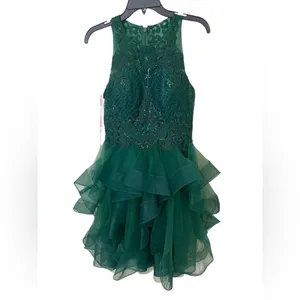 Princess Scoop Short Tulle Lace Homecoming Mini Dress With Sequins Dark Green thumbnail 5