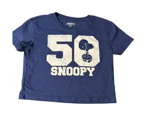 Peanuts Snoopy Navy Blue Graphic T-Shirt 50 Football Cropped Short Sleeves Sz M thumbnail 1