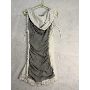 Anthropologie Women's Daily Practice Shandy Dress Hooded Lace Trim Gray Cotton M thumbnail 6