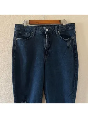 Old Navy O.G. Straight Jeans Size 14‎ Tall High Rise Distressed Dark Wash Denim thumbnail 4