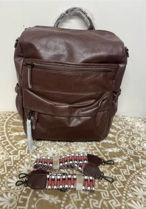 Everyday Brown Faux Leather Women's Backpack with Detachable Patterned Straps thumbnail 1