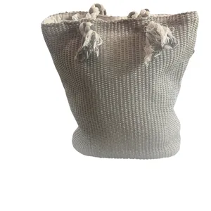 Artisan NY Woven Rope Handle Oversized Gray Boho Beach Tote Bag thumbnail 5