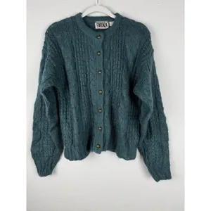Vtg Forenza Mohair Wool Women's‎ M Teal Button Up Cable Knit Sweater Preppy 80's thumbnail 7