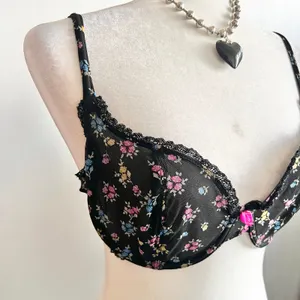 Black Lace Mesh Floral Sheer‎ Bra Lingerie Y2K Sexy Gothic Romantic 36C thumbnail 2