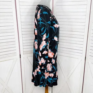 Maeve Anthropologie Ragonda‎ Floral Smocked Shoulder Tunic Shift Dress Black 4 thumbnail 4