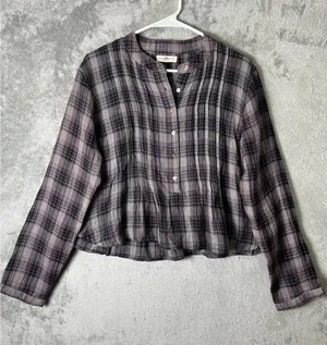Natural Life Plaid Peplum Blouse Soft Grunge Cottagecore Indie Boho Small Cotton thumbnail 1
