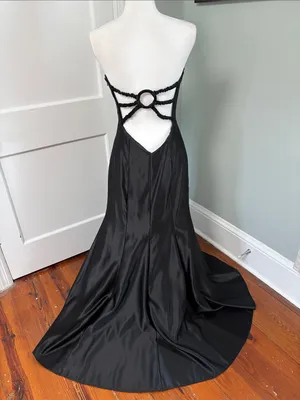 Vintage Jessica McClintock Strapless Backless Black Satin Mermaid Gown Size 12 thumbnail 5
