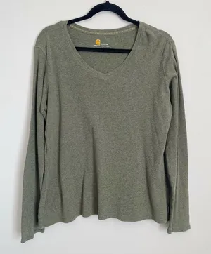 CARHARTT | Green Cotton V-Neck Long Sleeve Tee Sz L thumbnail 1