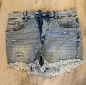 eunina Light Blue Distressed Frayed Hem Denim Shorts thumbnail 1