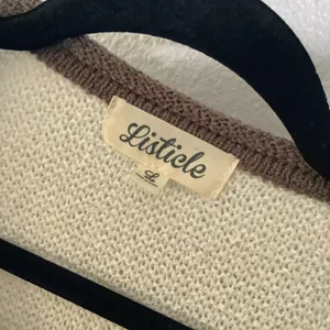 Listicle‎ Cream Brown Knit Casual Boho Chic Oversized Slouchy Short Sleeve Top L thumbnail 2