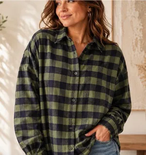 Madewell Flannel Crop Button Up Shirt Green Plaid Long Sleeve Womens Small thumbnail 1