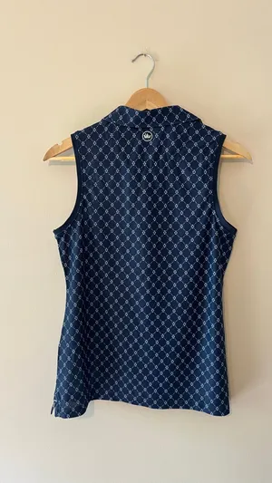NWT Peter Millar Women’s Small Navy Blue Geometric Sleeveless Golf Polo NCR Logo thumbnail 3