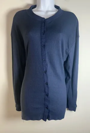 Sohana Women Navy Blue Waffle Knit Henley Button Down Cardigan Sweater Large thumbnail 1