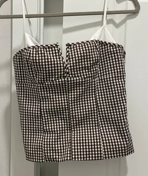 Zara Checkered Camisole in Brown and White thumbnail 1