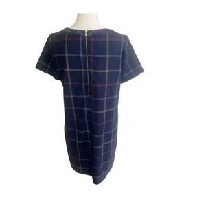 J. Crew Plaid Shift Dress Plaid Pocket Dress Short Sleeve Navy Sz 8 Preppy thumbnail 5