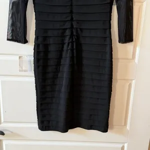 Tadashi Shoji Black Sheer Mesh Bodycon Midi Dress XS Illusion Sleeve Cocktail NWT thumbnail 6