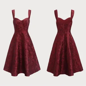 RIHOAS The Red Sweetheart Neck Jacquard Midi Dress M thumbnail 6