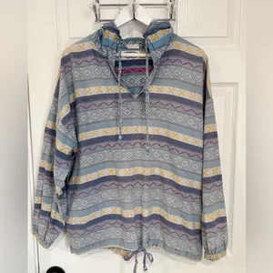 Vintage Beach V Neck Cotton Embroidered Boho Hippie Free Size Hooded Pullover thumbnail 5