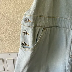 POL Light Wash Denim Short Overalls with Rose Embroidery thumbnail 8