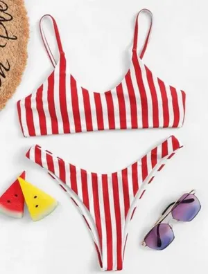 SheIn RED/WHITE STRIPED BIKINI thumbnail 1