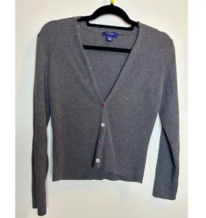 J. Crew Ribbed Stretch Asymmetrical Grey Sweater Large Cardigan thumbnail 3