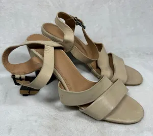 Crevo‎ Footwear Beige Leather Block Heel Sandals Memory Foam Studded Boho 10 thumbnail 1