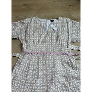 NWT Ann Taylor linen blend‎ dress geometric print belted waist v-neck size 6 thumbnail 8