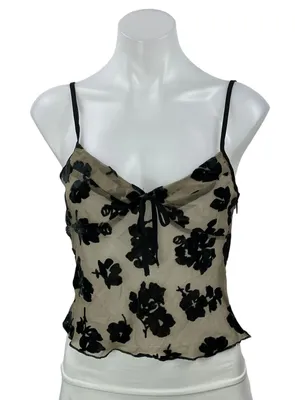 Lioness Basic Instinct Beige Black Velvet Floral Sleeveless Mesh Camisole Top XS thumbnail 1