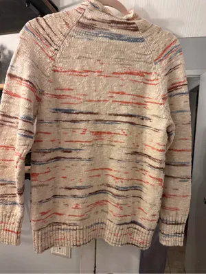 L.L. Bean Cream Knit Rolly Neck Sweater with Blue, Brown and Orange Accents thumbnail 7