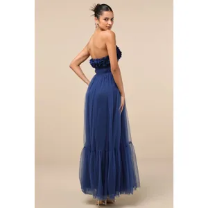 NWT Lulus Chic Spectacle Navy 3D Applique Strapless Maxi Dress Strapless Size S thumbnail 3
