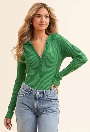 Intimately Free People Ready For it Henley Bodysuit Kelly Green Medium thumbnail 1