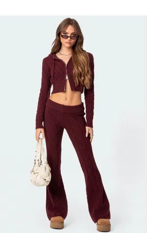 Edikted Knit Pants Low-Rise Flared Leg thumbnail 2
