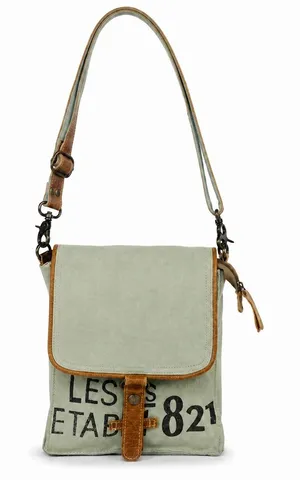 NWT‎ Myra Bag 821 Sage Green Canvas Leather Trim Crossbody Messenger Bag Boho thumbnail 1